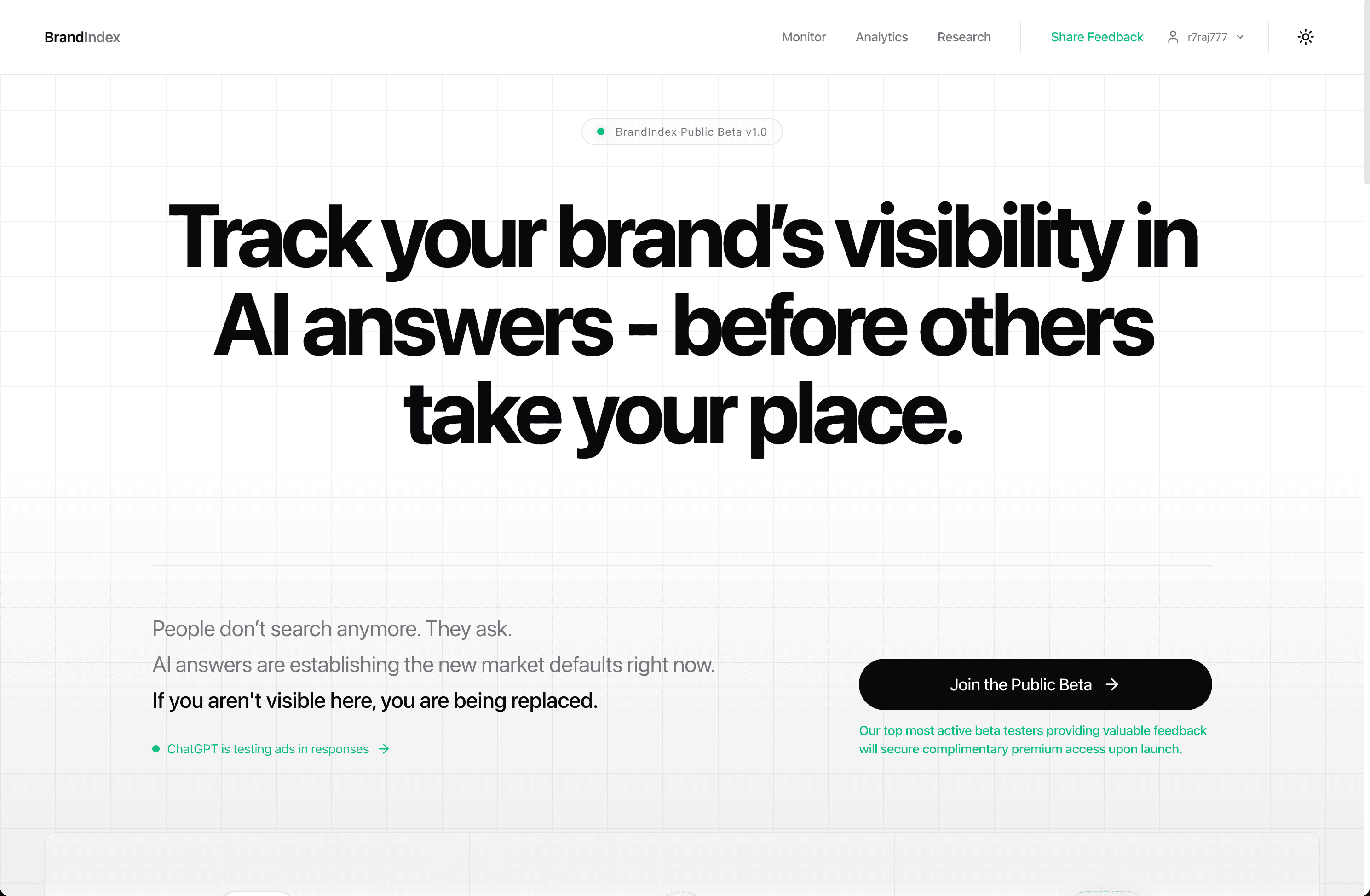BrandIndex - Track your brand's visibility across ChatGPT,Gemini..etc - Built with GenAi, Next.js, Supabase