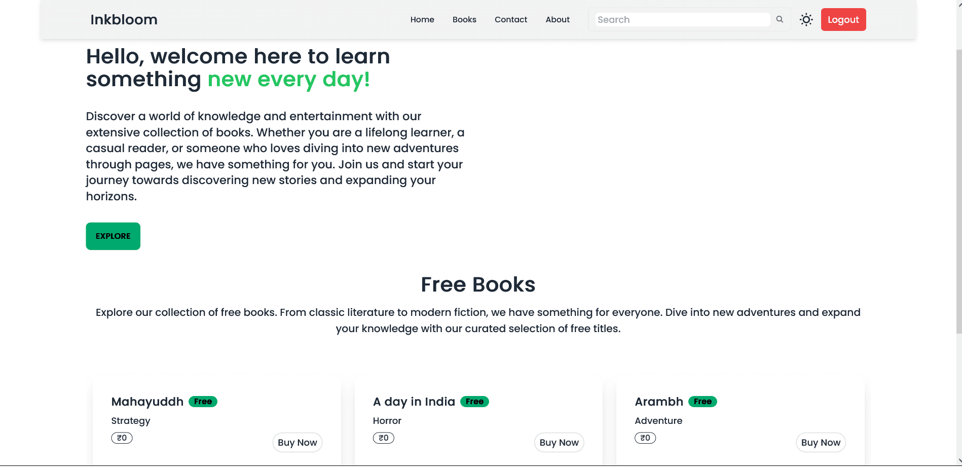 Inkbloom - Transforming book discovery with a modern web experience. - Built with MERN Stack, Tailwind CSS