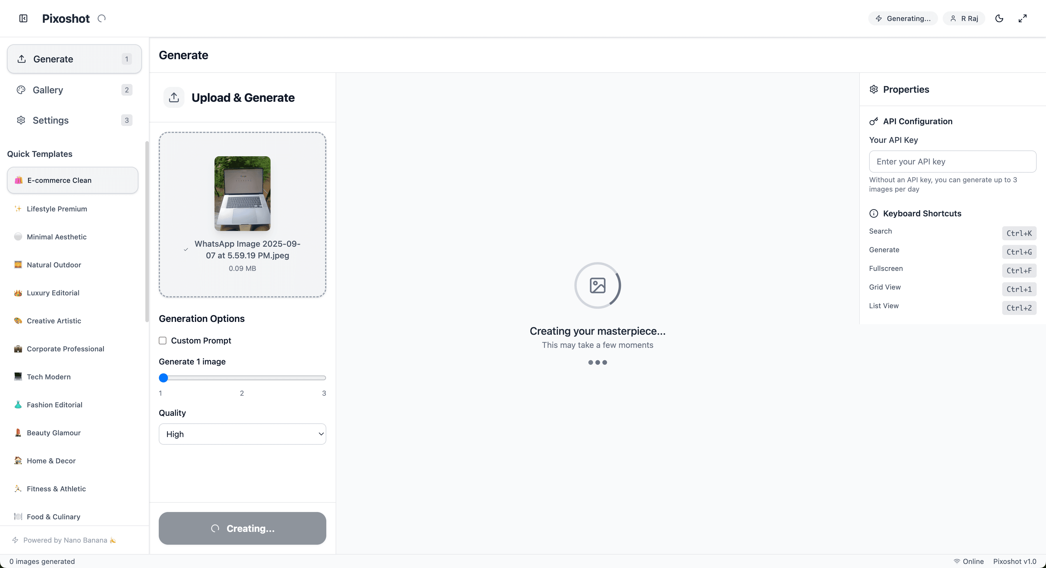 PixoShot - AI Powered Product Photoshoot generator. - Built with React JS, FastAPI, GEN AI, Tailwind CSS